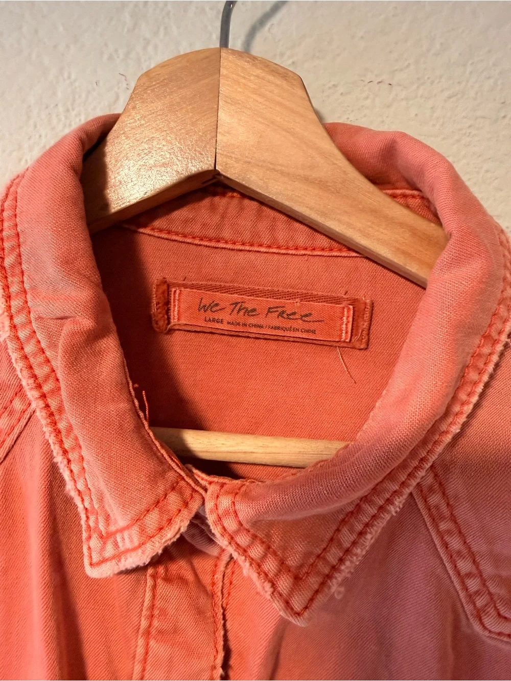 FREE PEOPLE We The Free “With Love” Denim Shirt in Coral Rose Red